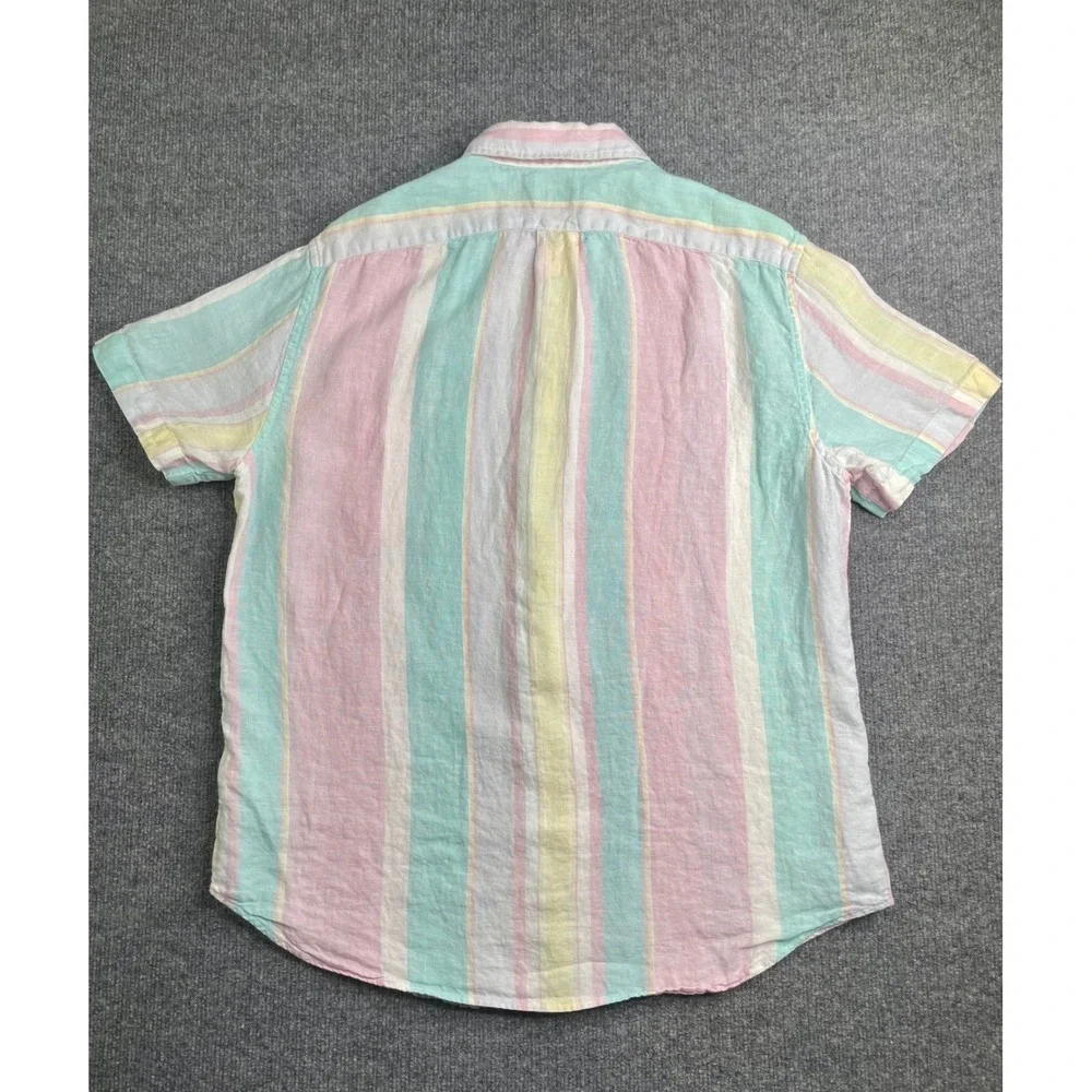 J.Crew Short Sleeve Shirt Mens L Pastel Multi Baird McNutt‎ Irish Linen BE546